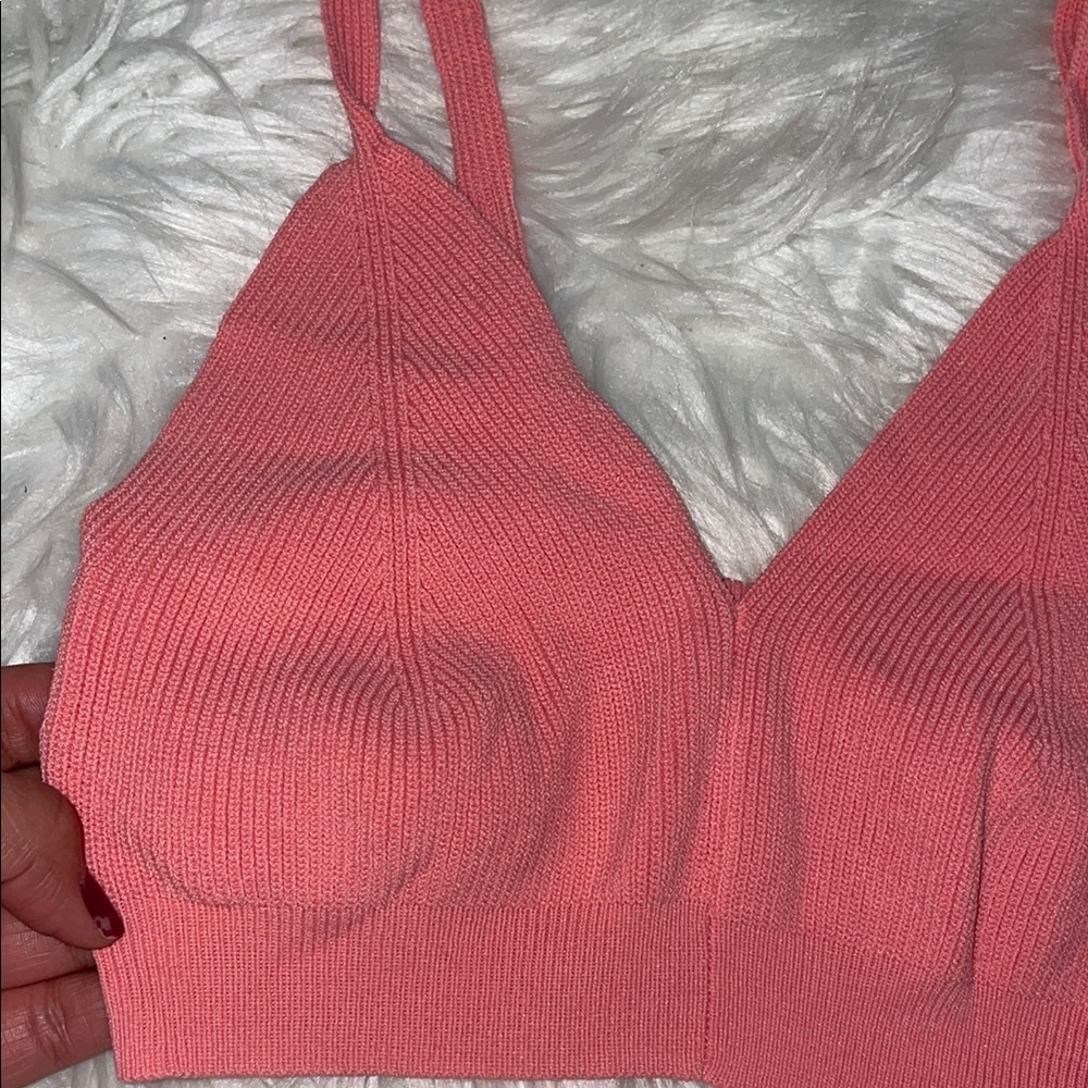 Luna Ivy Coral Ribbed Knit Bralette - Picture 2 of 5
